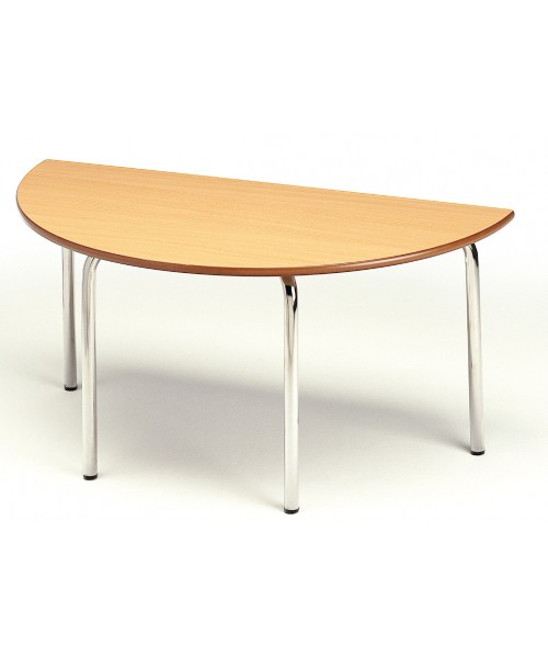 Mesa semicircular haya. Patas tubo - 46 cm. de alto.