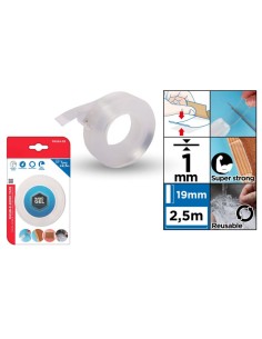 Cinta doble cara reutilizable - 19mm. x 2.5m.