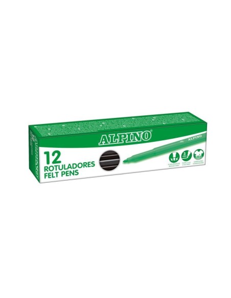 Rotulador fino Alpino Negro - 12 unidades
