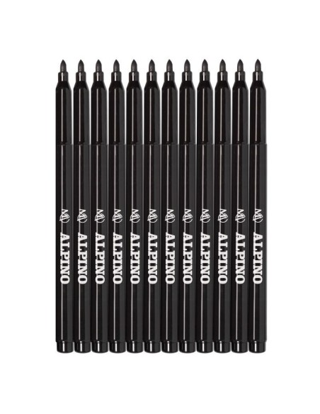 Rotulador fino Alpino Negro - 12 unidades