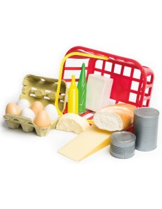 Cesta de huevos, pan y queso