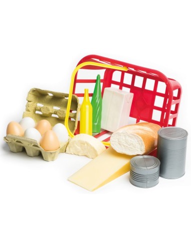 Cesta de huevos, pan y queso