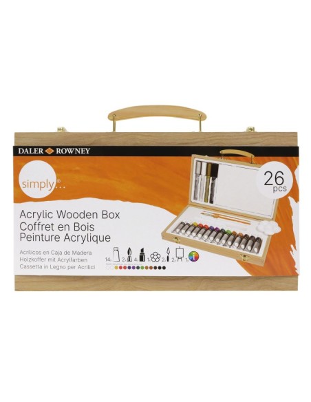 Set de acrilicos Daler Rowney en caja de madera - 26 piezas