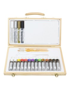Set de acrilicos Daler Rowney en caja de madera - 26 piezas