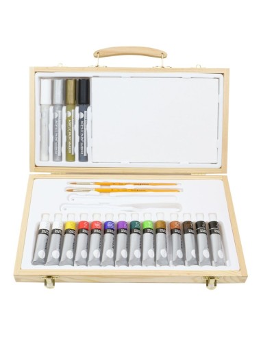 Set de acrilicos Daler Rowney en caja de madera...