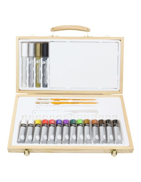 Set de acrilicos Daler Rowney en caja de madera - 26 piezas