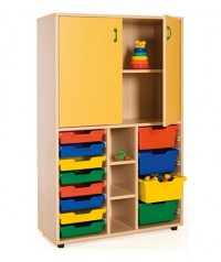 Armario medio gavetero 40x90x147 cm: 2 puertas + 2 huecos + 12 cubetas