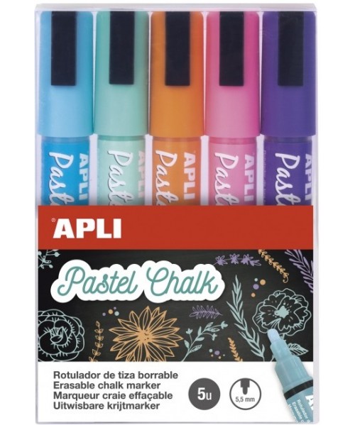 Rotuladores tiza líquida Colores pastel - 5 unidades
