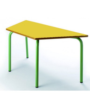 Mesa Trapezoidal amarilla 110x55x55 cm.Patas verdes
