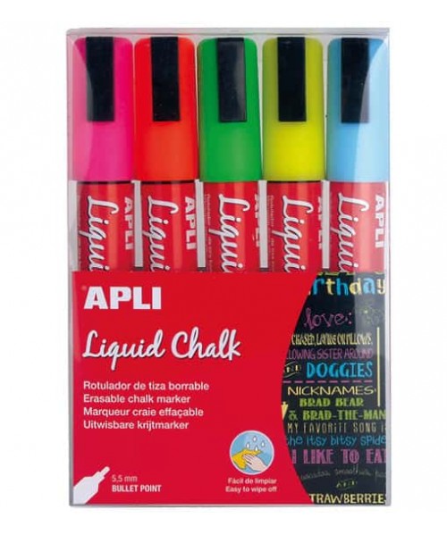 Rotulador de tiza borrable colores - 5 unidades
