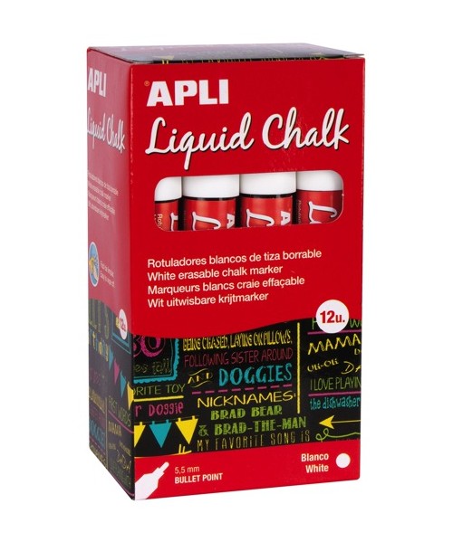 Rotulador de tiza borrable blanco - 12 unidades