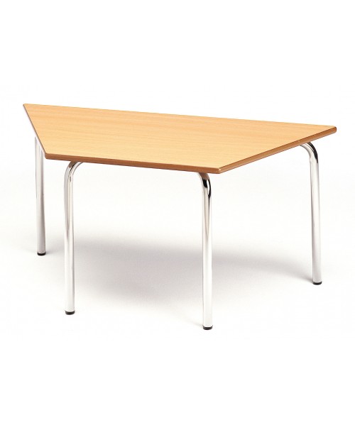 Mesa trapezoidal haya. Patas de tubos gris 60 cm. de alto