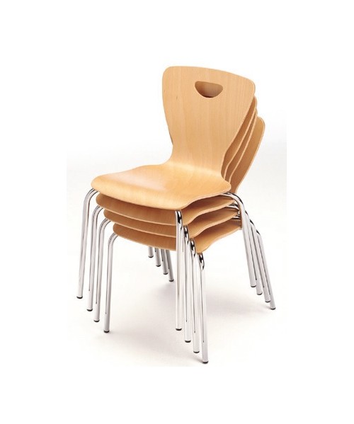 Silla madera haya patas cromo. Altura 33cm