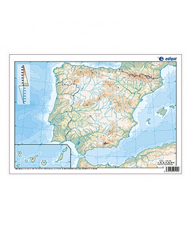 Mapa Mudo Alumno. España Físico. 32,5x22,5 cm.