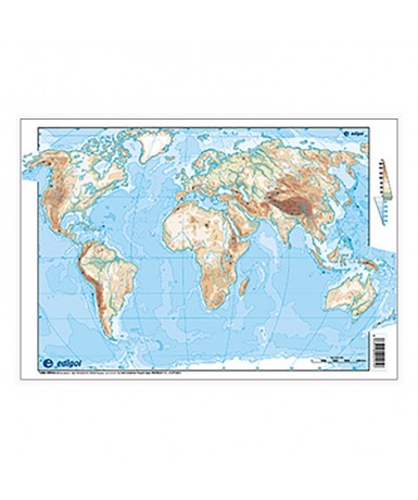 Mapa Mudo Alumno. Mapamundi Físico. 32,5x22,5 cm.