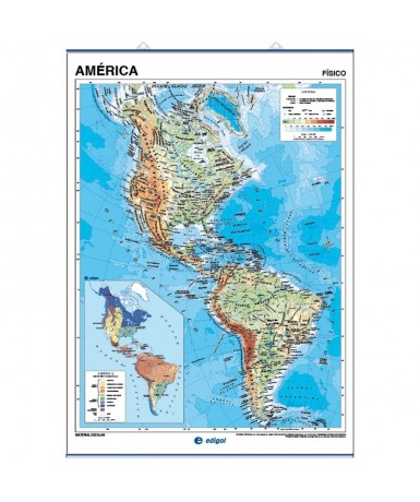 Mapa Continentes. América, Físico-Político. 140x100 cm.