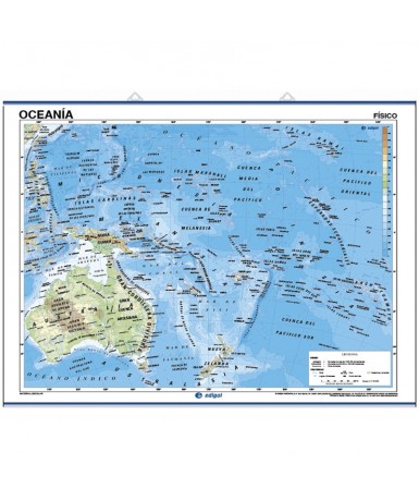 Mapa Continentes. Oceanía, Físico-Político. 140x100 cm.
