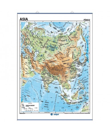 Mapa Continentes. Asia, Físico-Político. 140x100 cm.