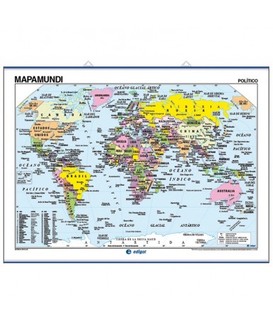 Mapa Continentes. Mapamundi, Físico-Político. 140x100 cm.