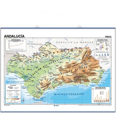 Mapa Autonómico. Andalucía, Físico-Político. 140x100 cm.