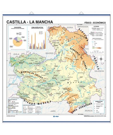 Mapa Autonómico. Castilla-La Mancha, Físico-Político. 140x100 cm.