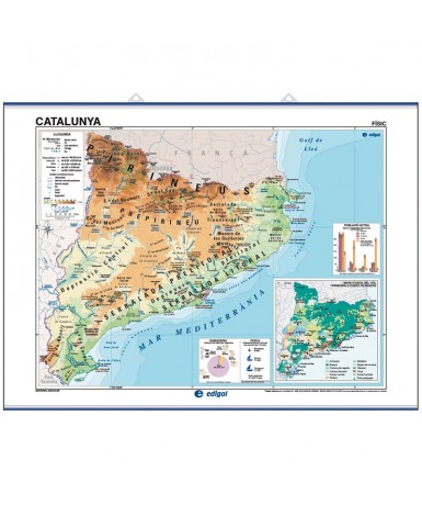 Mapa Autonómico. Cataluña, Físico-Político. 140x100 cm.