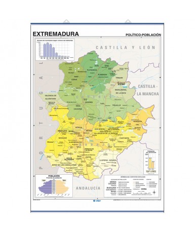 Mapa Autonómico. Extremadura, Físico-Político. 140x100 cm.
