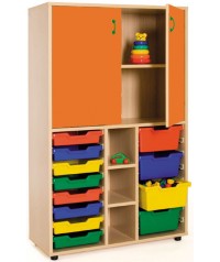 Armario medio gavetero 40x90x147 cm: 2 puertas + 2 huecos + 12 cubetas