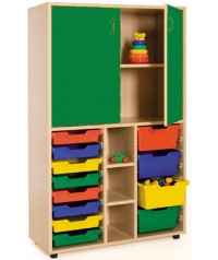 Armario medio gavetero 40x90x147 cm: 2 puertas + 2 huecos + 12 cubetas