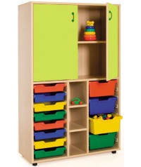 Armario medio gavetero 40x90x147 cm: 2 puertas + 2 huecos + 12 cubetas